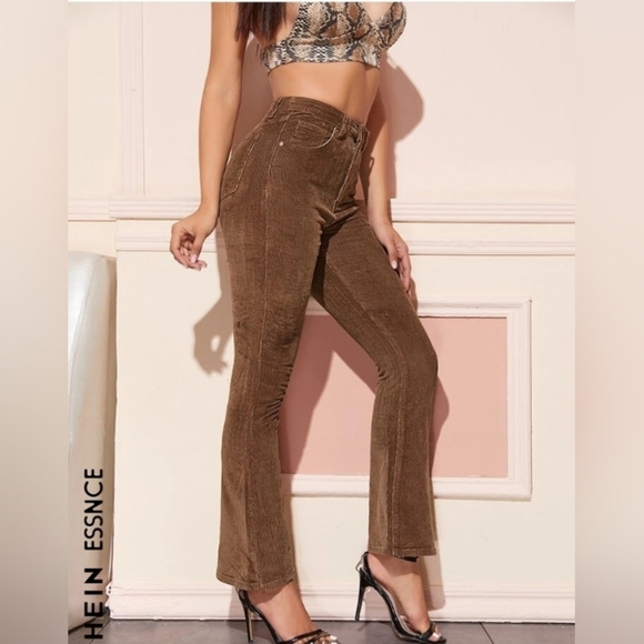 Shein High-Waisted Brown Flare Leg Corduroy Size 4 - Picture 3 of 14